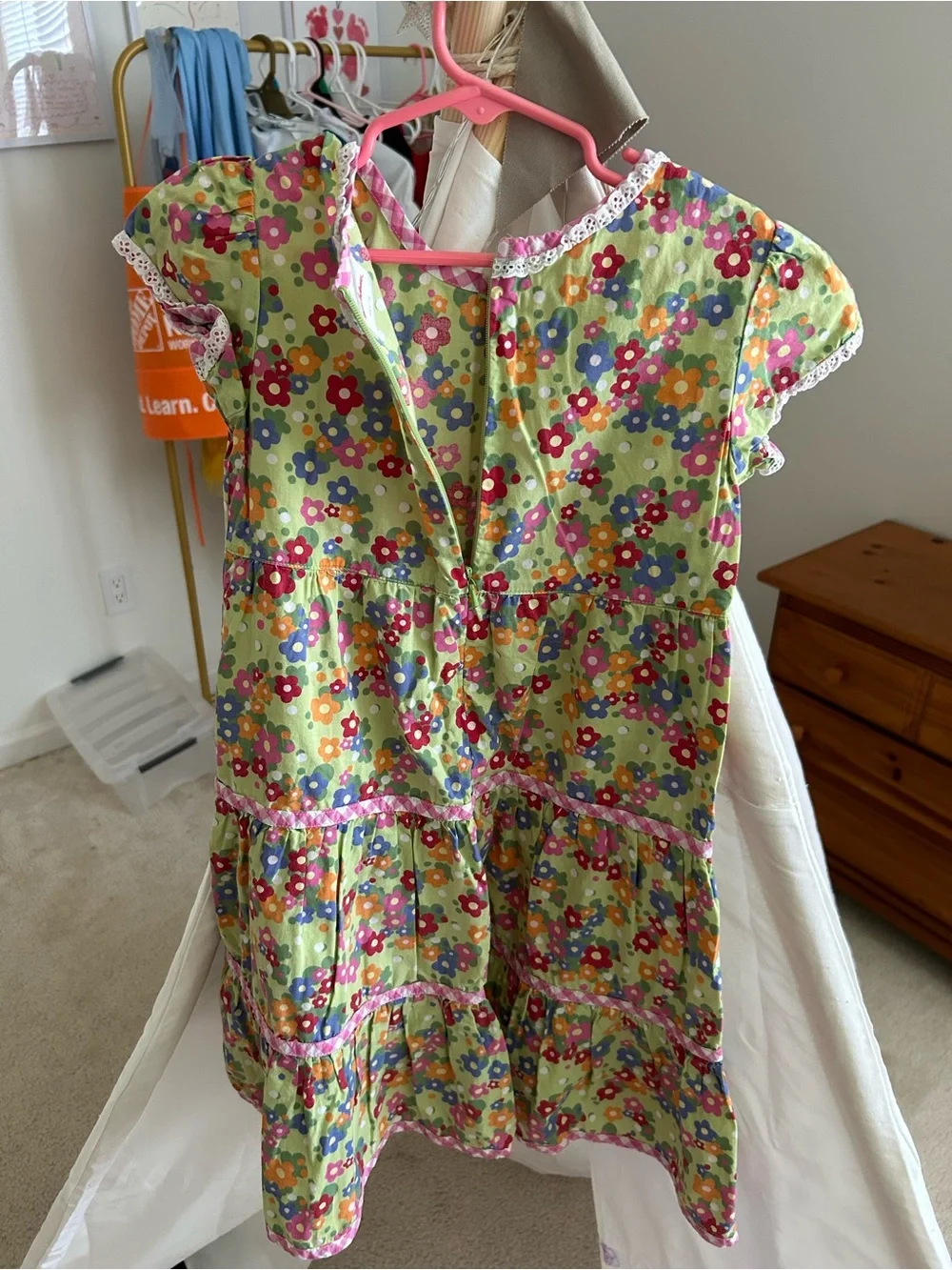 Hanna Andersson Girls Tiered Sundress Green Floral Size 110 (US 5) Lace Dress